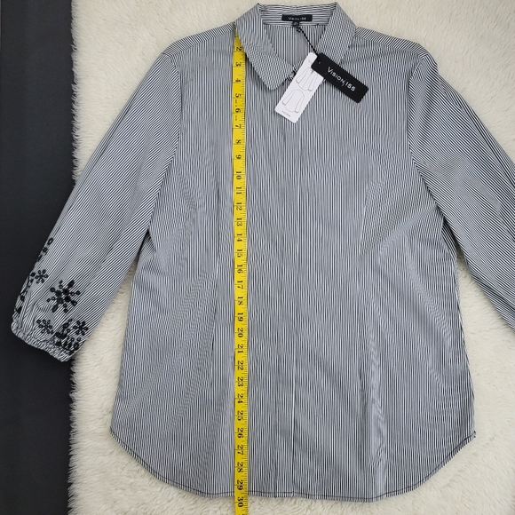 Vision 155 Striped Embroidered Sleeve Top Sz 14 - Picture 4 of 16